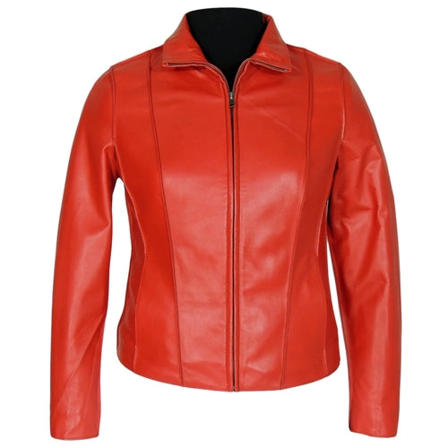 Picture of a Women's Professional Stunner Sheepskin Leather Jacket front view red