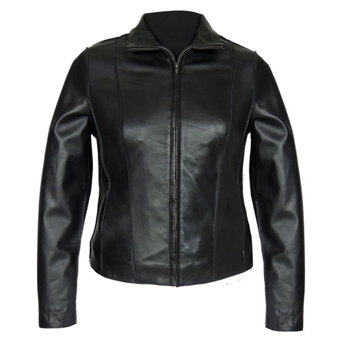 Picture of a Women's Professional Stunner Sheepskin Leather Jacket black front view
