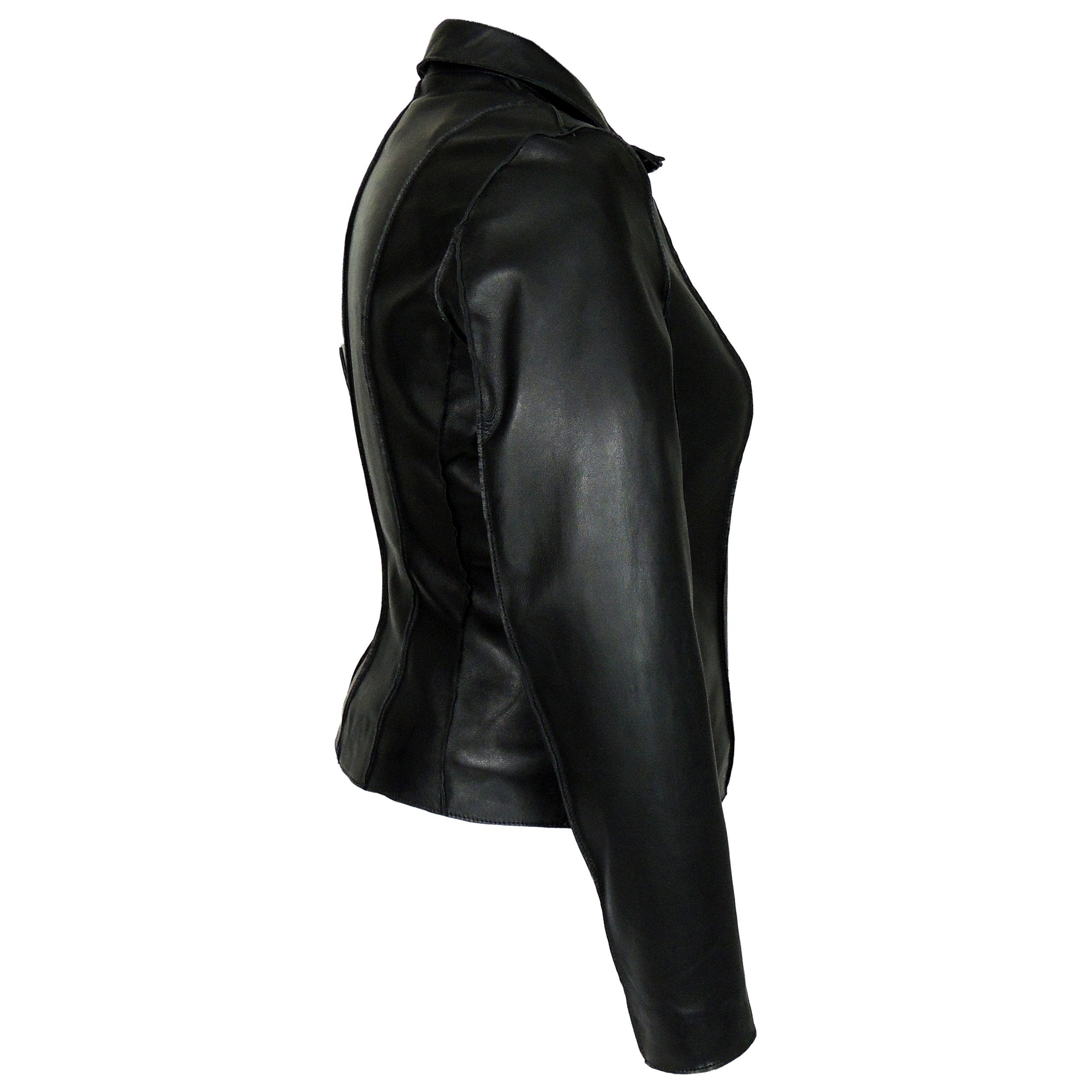 Picture of a Women's Professional Stunner Sheepskin Leather Jacket side view black