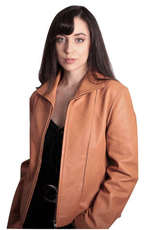 Picture of a Women's Professional Stunner Sheepskin Leather Jacket orange front view