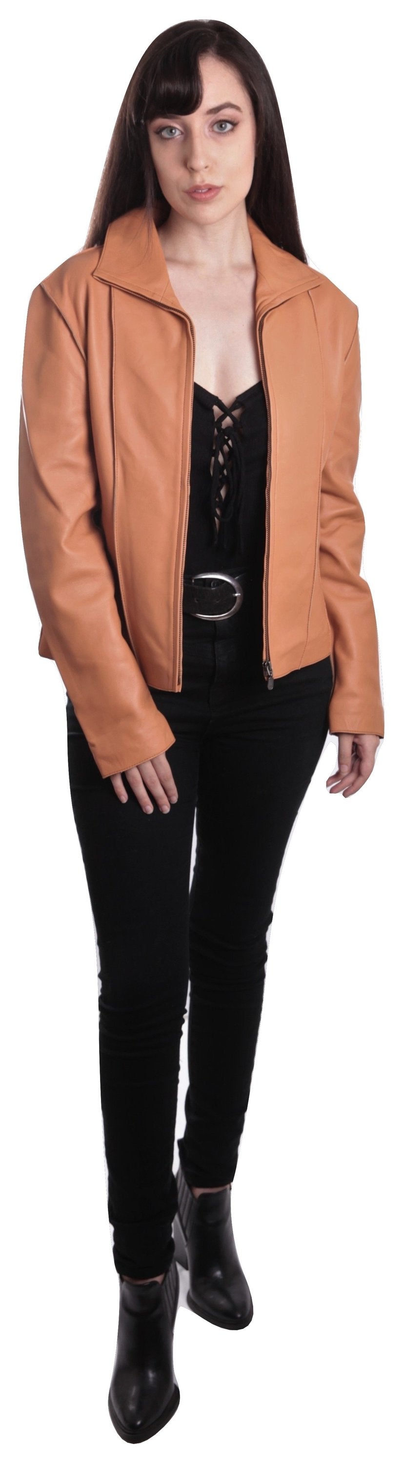 Picture of a Picture of a Women's Professional Stunner Sheepskin Leather Jacket full front view