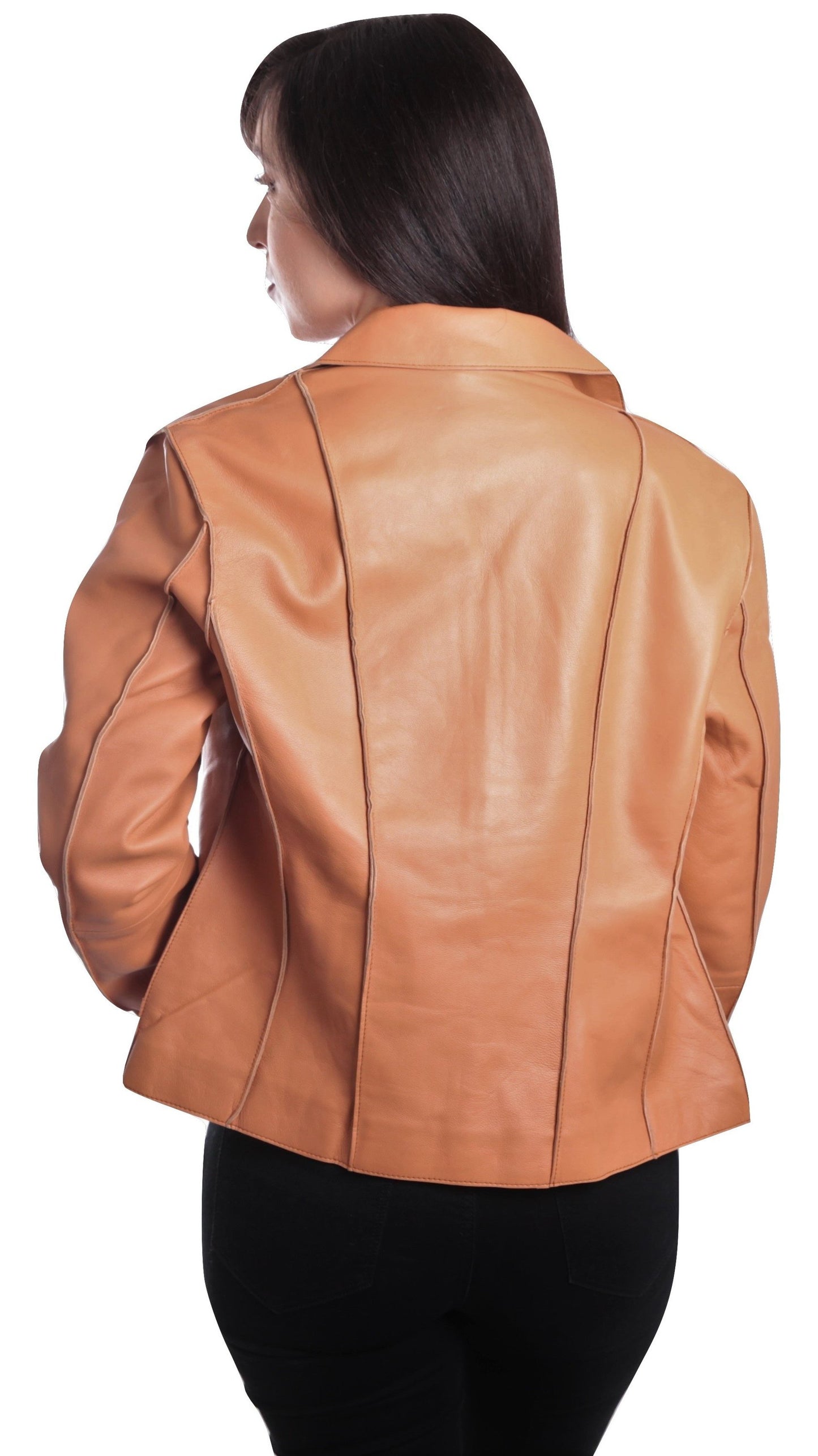 Picture of a Women's Professional Stunner Sheepskin Leather Jacket orange back view