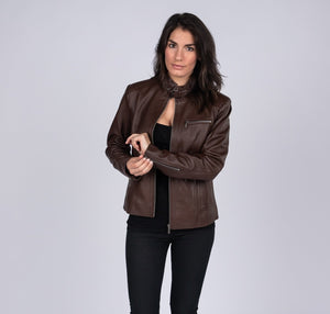 Picture of a Women's Lambskin Brown Leather Jacket
