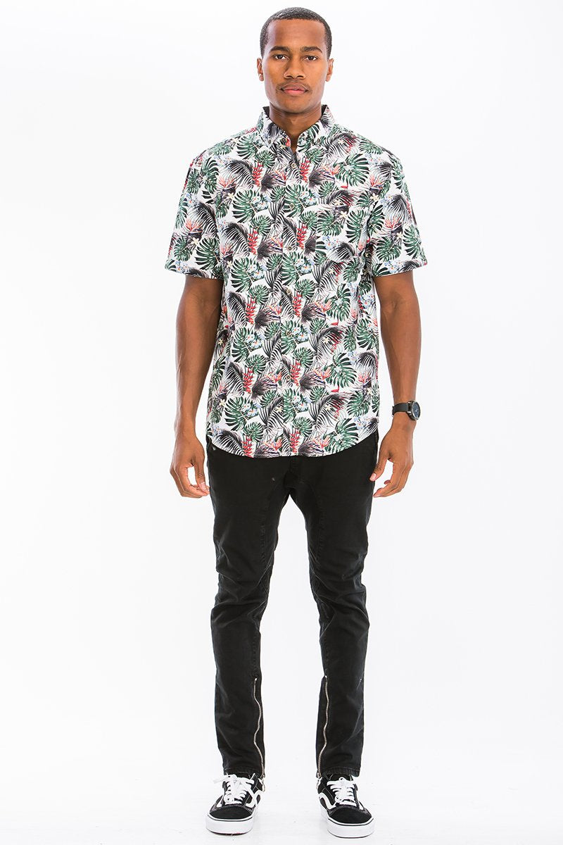 Picture of a Men's Exotic Floral Hawaiian Shirt full model shot